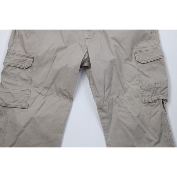 Vintage Y2K Wrangler Mens 38x31 Faded Baggy Wide Leg Cargo Pants Beige Cotton - Picture 3 of 12